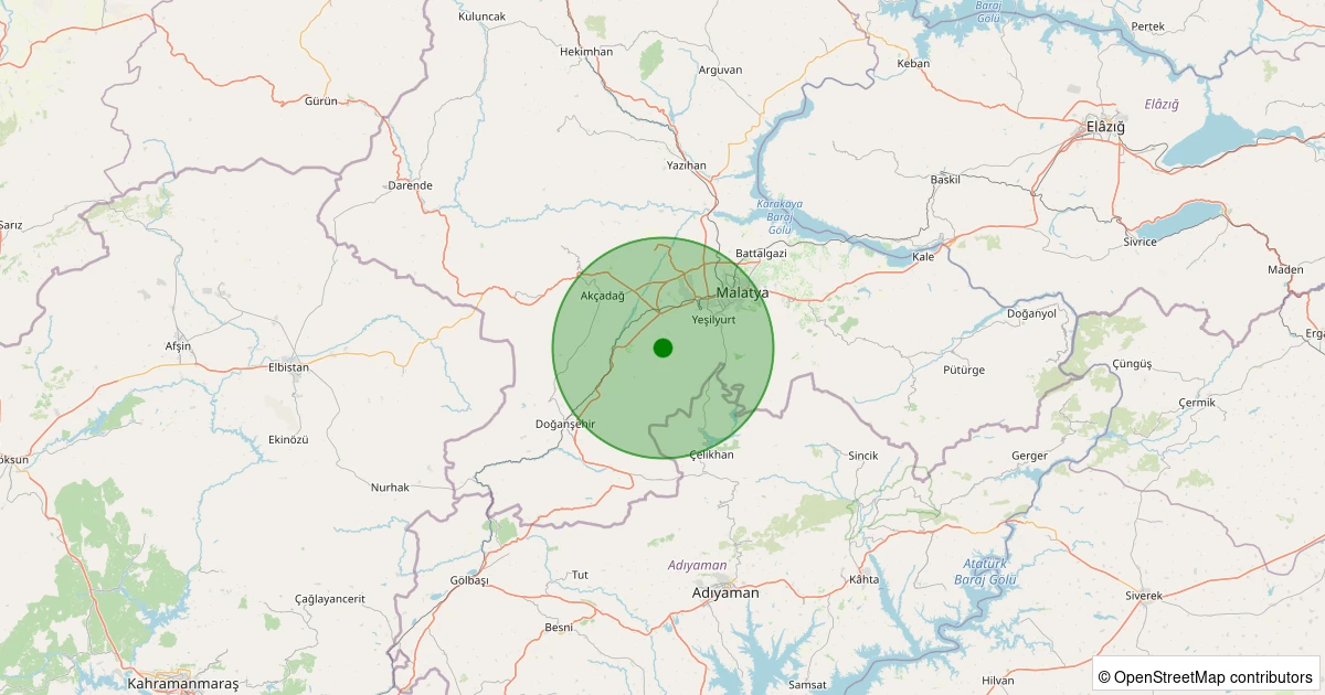 12 Aralık 2025 saat 22:31 - Yeşilyurt - Cafana - 1.60ml depreminin harita gösterimi