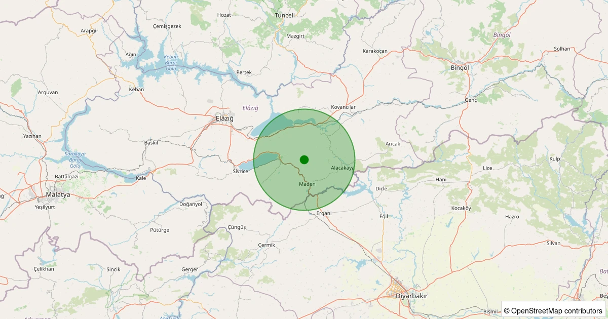 12 Aralık 2025 saat 22:09 - Maden - Tekevler Köyü - 1.30ML depreminin harita gösterimi