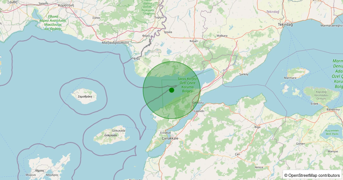 12 Aralık 2025 saat 19:53 - SAROS - 1.10ml depreminin harita gösterimi