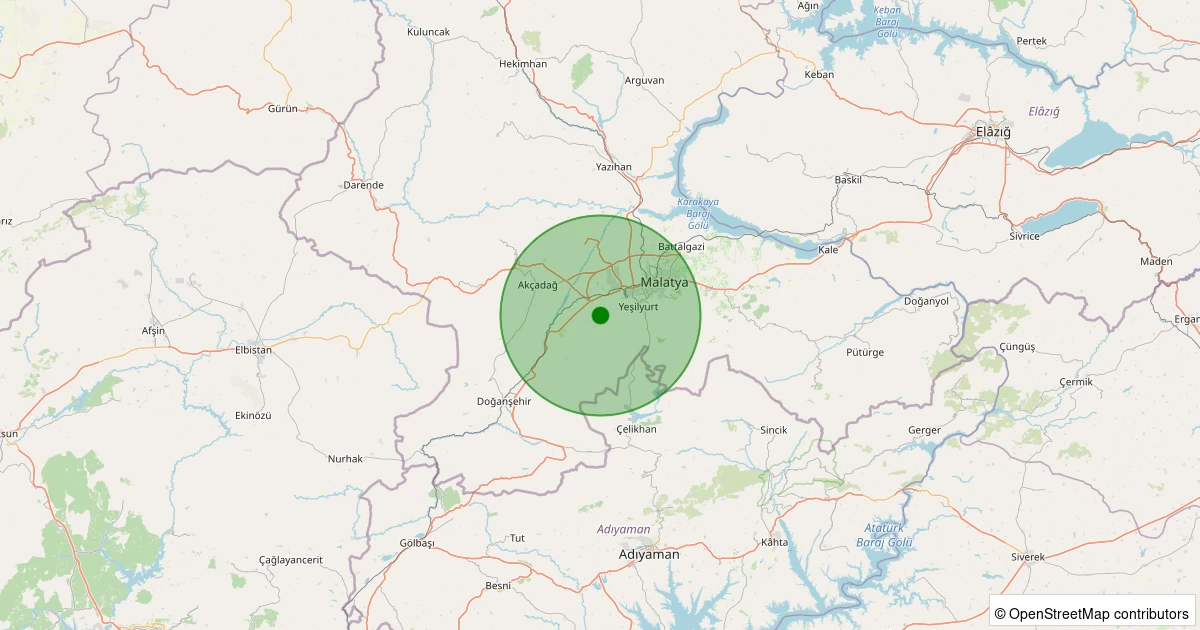 12 Aralık 2025 saat 22:31 - Yeşilyurt - Cafana - 1.70ml depreminin harita gösterimi