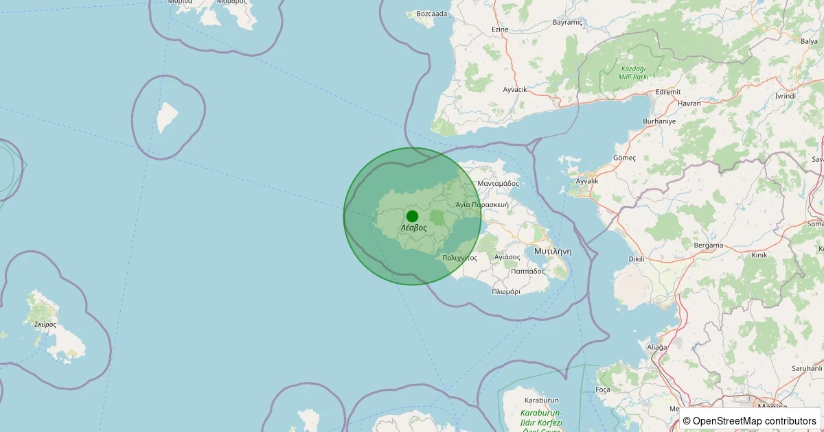 12 Aralık 2025 saat 23:37 - Ege Denizi, Midilli Adası (Lesvos) - [30.80 km] Ayvacık (Çanakkale) - 3.10ML depreminin harita gösterimi