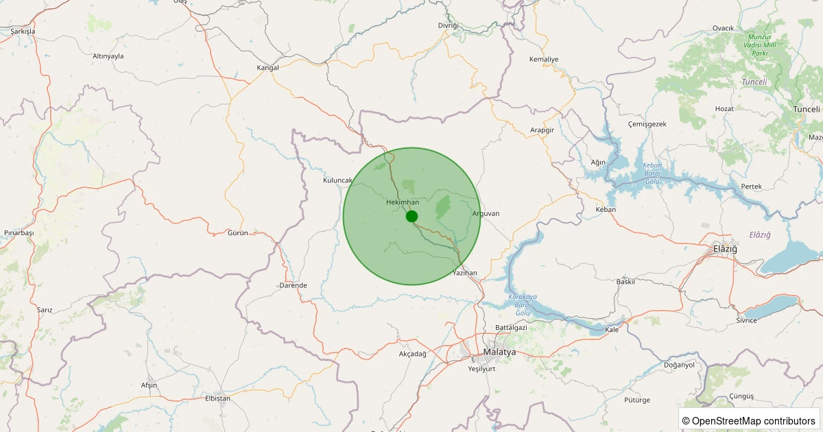 12 Aralık 2025 saat 23:39 - Hekimhan - Köprülü Mehmetpaşa - 1.90ml depreminin harita gösterimi