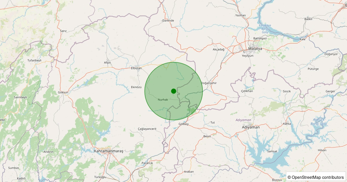 13 Aralık 2025 saat 00:03 - Nurhak - K.Tatlar Pınarbaşı - 1.60ml depreminin harita gösterimi