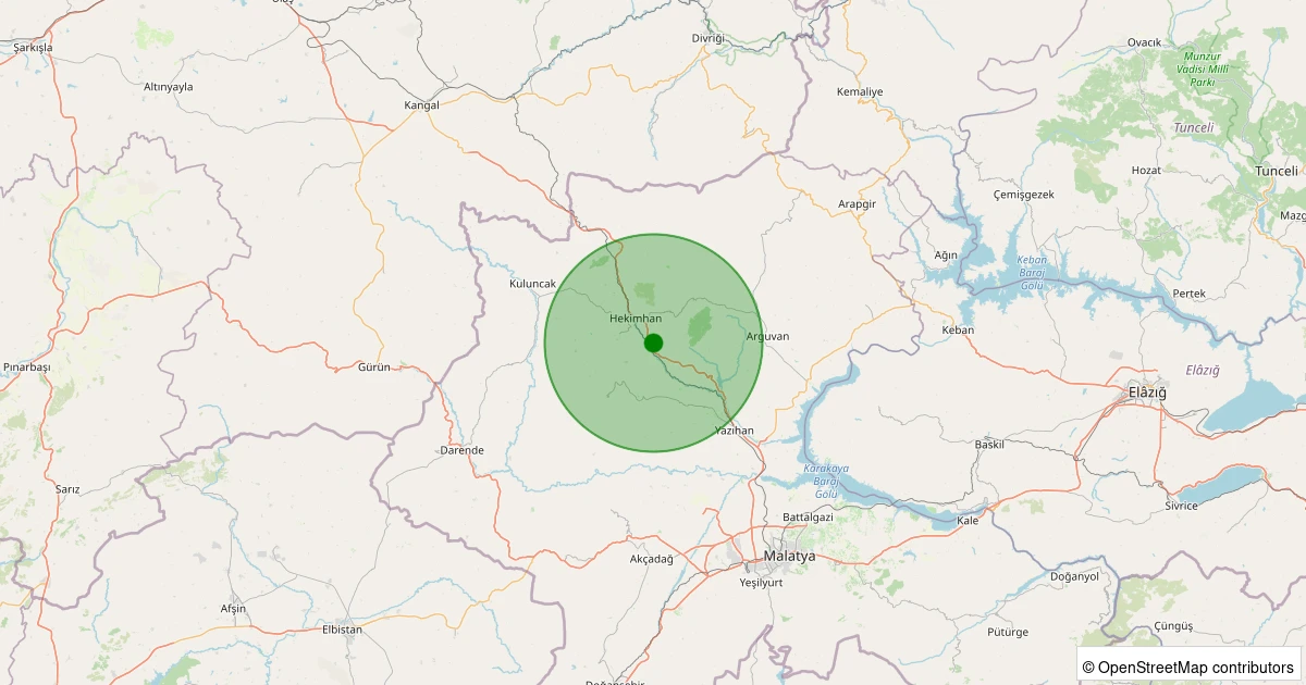 12 Aralık 2025 saat 23:39 - Hekimhan - Köprülü Mehmetpaşa - 1.70ML depreminin harita gösterimi