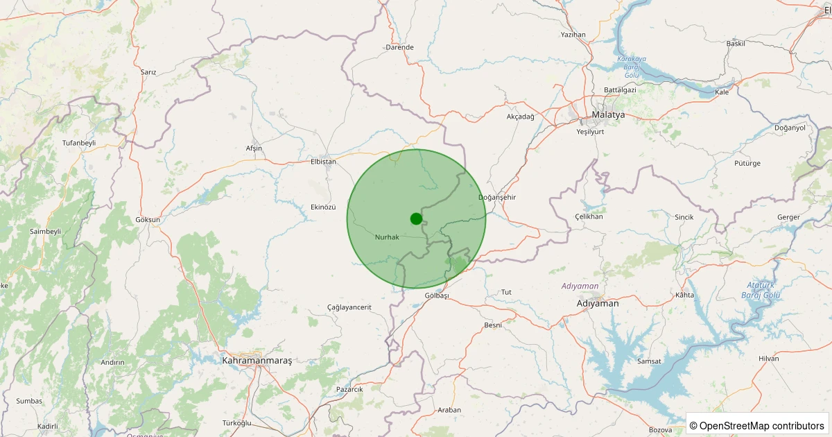 13 Aralık 2025 saat 00:03 - Nurhak - K.Tatlar Pınarbaşı - 1.60ml depreminin harita gösterimi