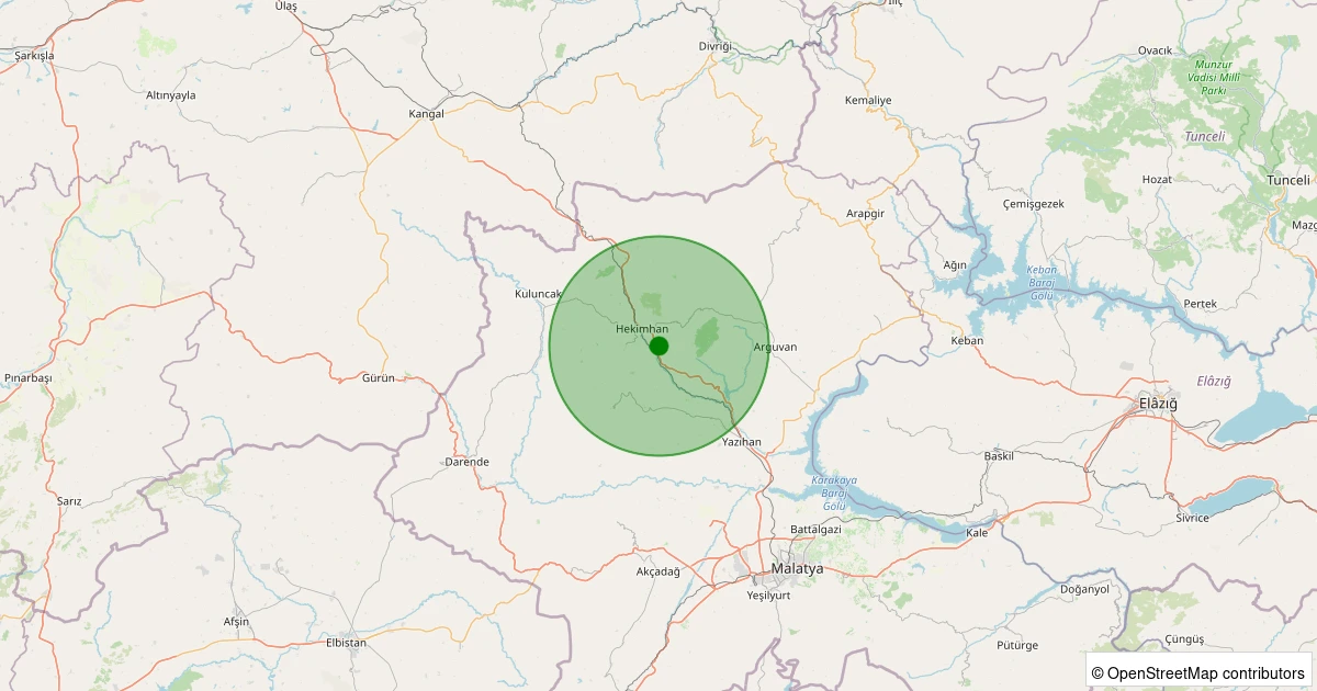 13 Aralık 2025 saat 00:35 - Hekimhan - Köprülü Mehmetpaşa - 2.20ml depreminin harita gösterimi