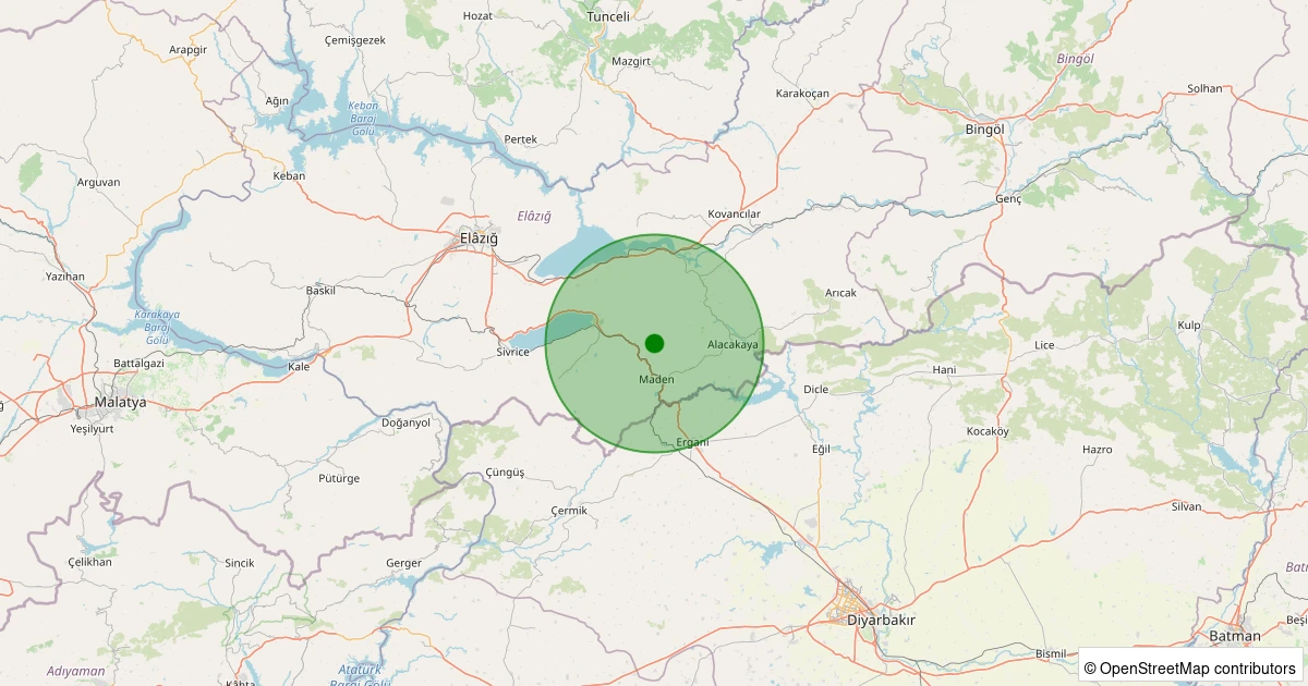 13 Aralık 2025 saat 00:07 - Maden - Kaşlıca Köyü - 1.20ML depreminin harita gösterimi