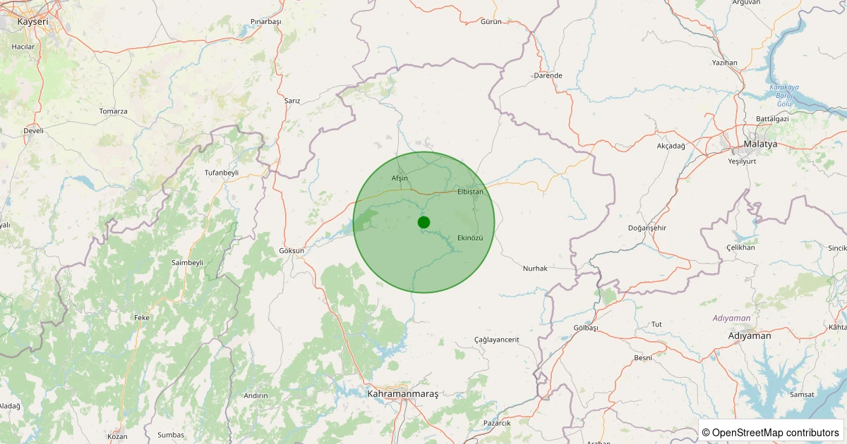 13 Aralık 2025 saat 01:04 - Elbistan - Dağdere Köyü - 3.40ml depreminin harita gösterimi