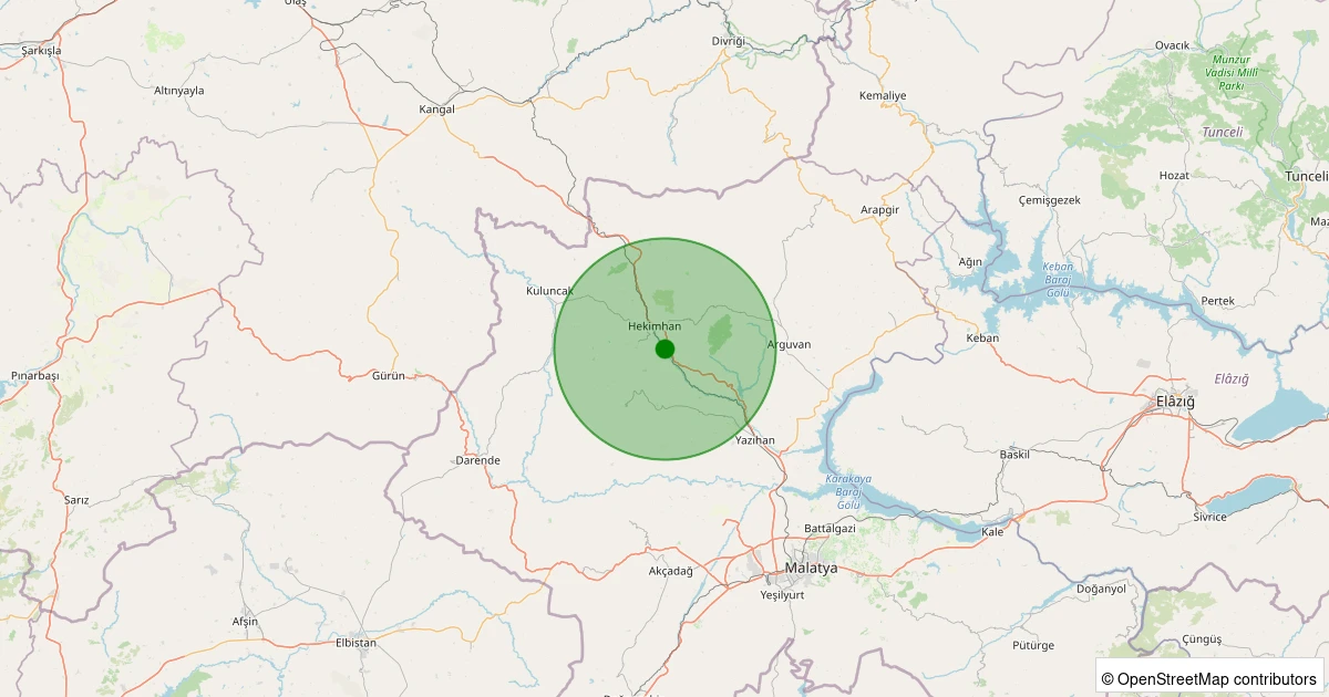 13 Aralık 2025 saat 01:11 - Hekimhan - Güzelyurt Köyü - 2.20ml depreminin harita gösterimi