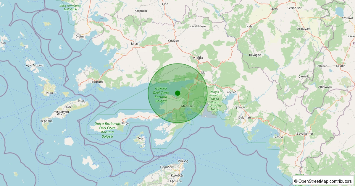 13 Aralık 2025 saat 01:10 - KARACA-MARMARIS - 1.60ml depreminin harita gösterimi