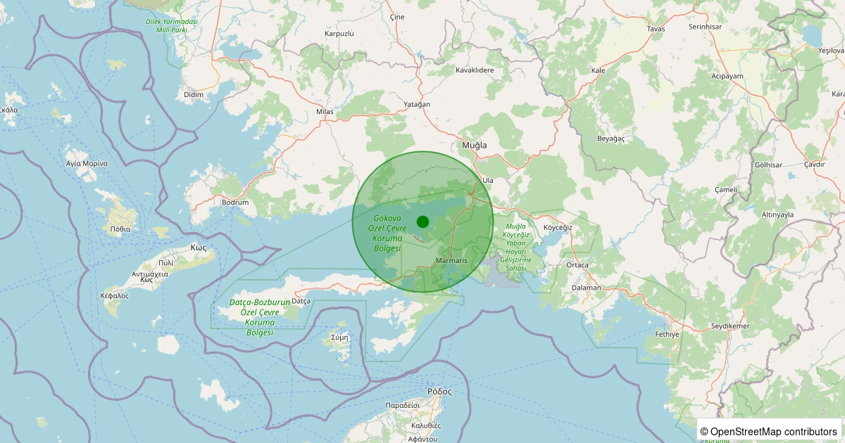 13 Aralık 2025 saat 01:10 - Ege Denizi - Gökova Körfezi - [04.68 km] Marmaris (Muğla) - 1.40ML depreminin harita gösterimi