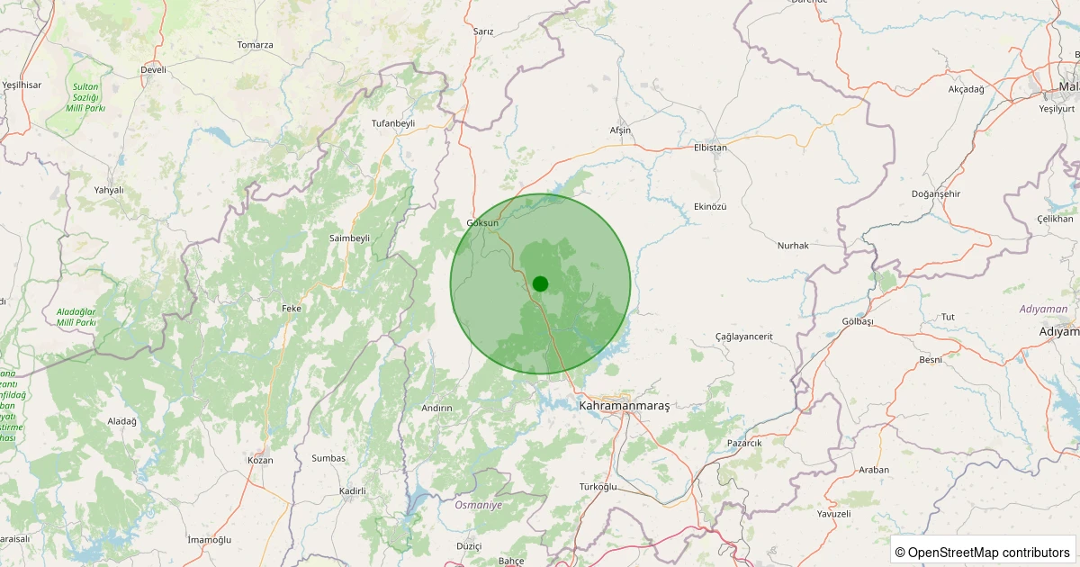 13 Aralık 2025 saat 03:13 - Onikişubat - Şahinkayası Kurtuluş - 2.50ml depreminin harita gösterimi