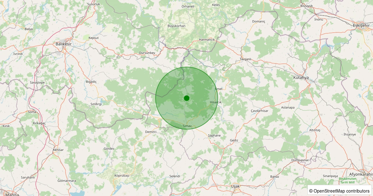 13 Aralık 2025 saat 03:39 - Simav - Yeşildere Köyü - 0.80ml depreminin harita gösterimi