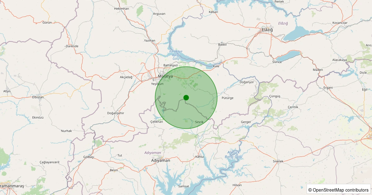 13 Aralık 2025 saat 04:01 - Battalgazi - Gülümuşağı Köyü - 1.10ml depreminin harita gösterimi
