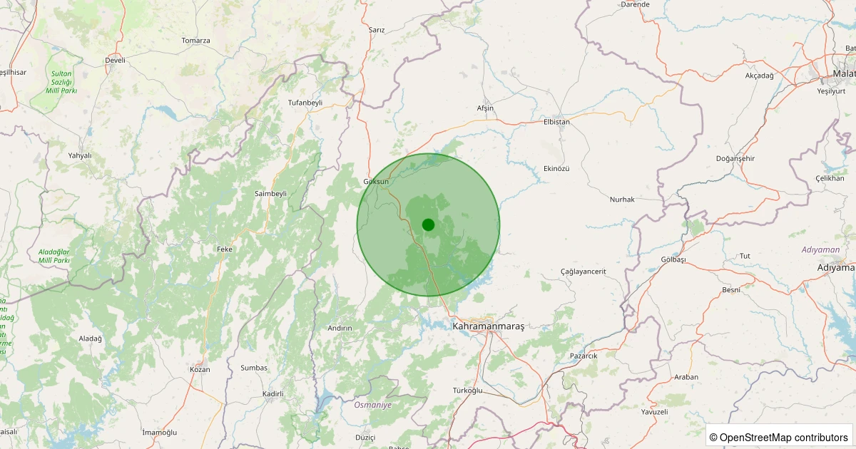 13 Aralık 2025 saat 04:25 - Onikişubat - Şahinkayası Kurtuluş - 1.60ML depreminin harita gösterimi
