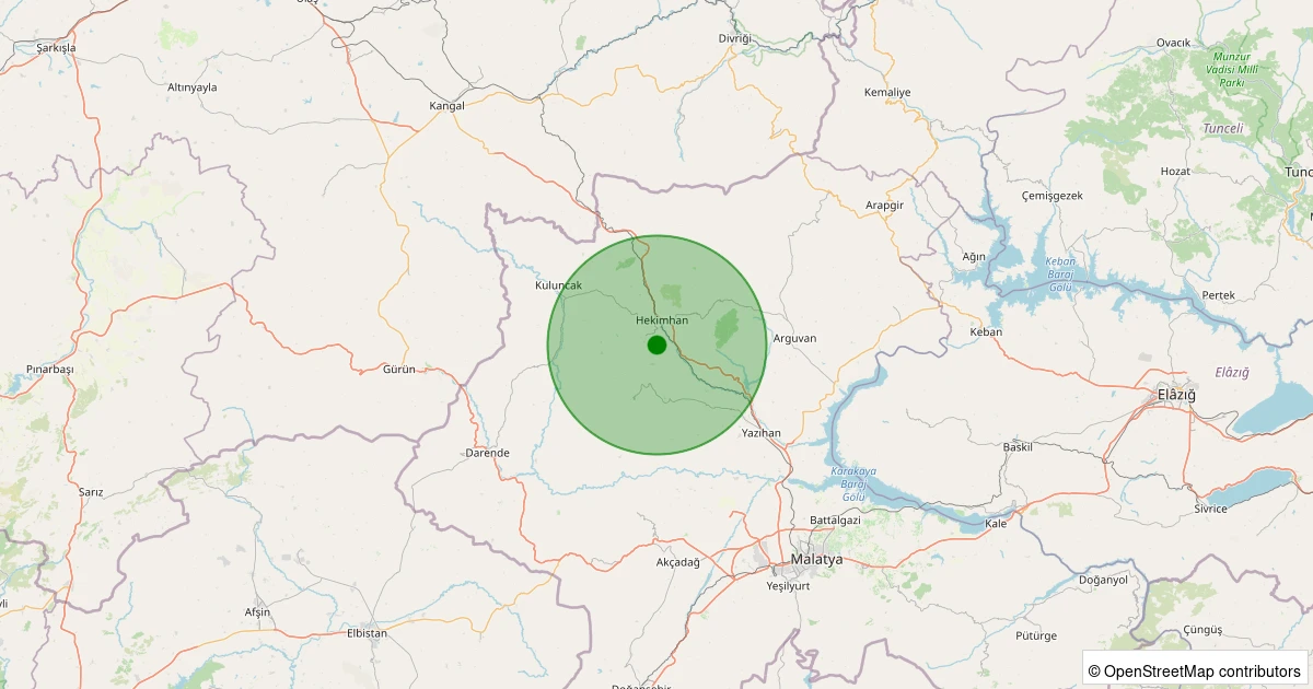 13 Aralık 2025 saat 04:54 - Hekimhan - Güzelyurt Köyü - 1.30ML depreminin harita gösterimi