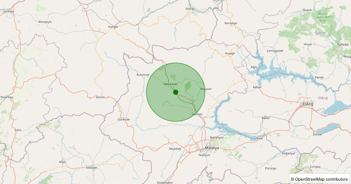 13 Aralık 2025 saat 05:12 - Hekimhan - Köprülü Mehmetpaşa - 2.20ml depreminin harita gösterimi