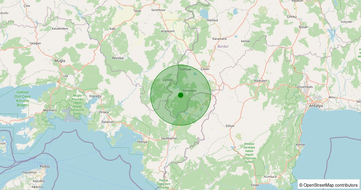 13 Aralık 2025 saat 05:18 - Altınyayla - Asmabağ Köyü - 1.60ml depreminin harita gösterimi