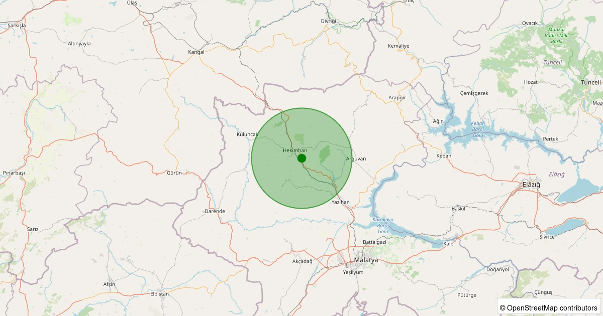 13 Aralık 2025 saat 05:15 - Hekimhan - Köprülü Mehmetpaşa - 1.50ML depreminin harita gösterimi