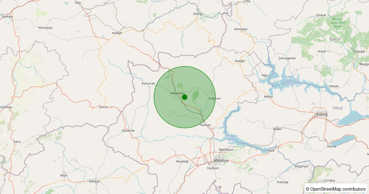 13 Aralık 2025 saat 05:12 - Hekimhan - Dumlu Köyü - 2.10ML depreminin harita gösterimi