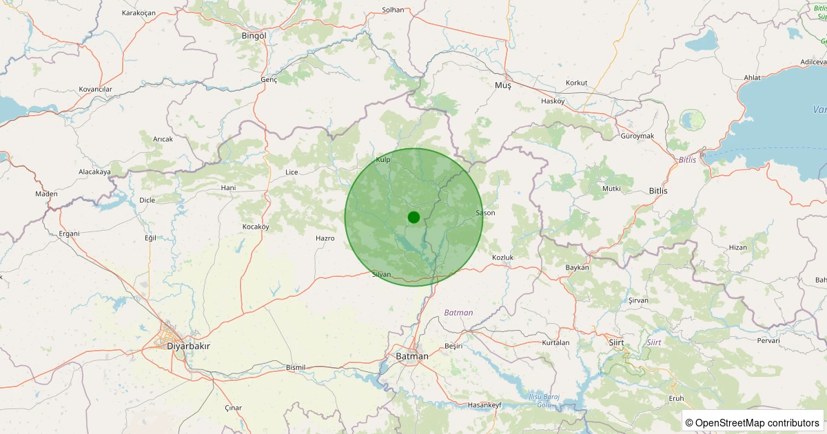13 Aralık 2025 saat 05:48 - Kulp - Ayhan Köyü - 1.40ml depreminin harita gösterimi