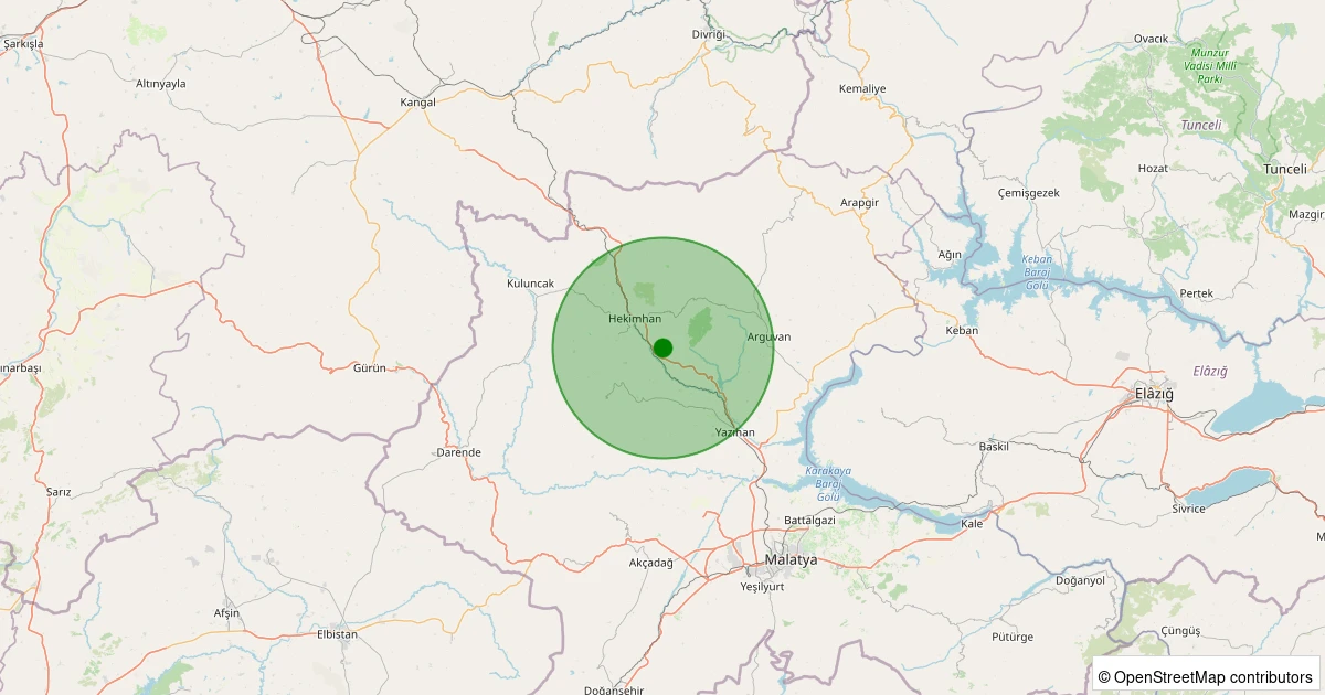 13 Aralık 2025 saat 05:52 - Hekimhan - Kocaözü Köyü - 1.50ml depreminin harita gösterimi