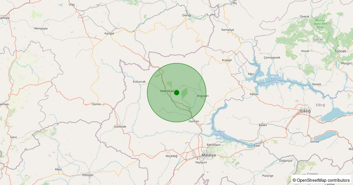 13 Aralık 2025 saat 05:52 - Hekimhan - Dumlu Köyü - 1.60ML depreminin harita gösterimi