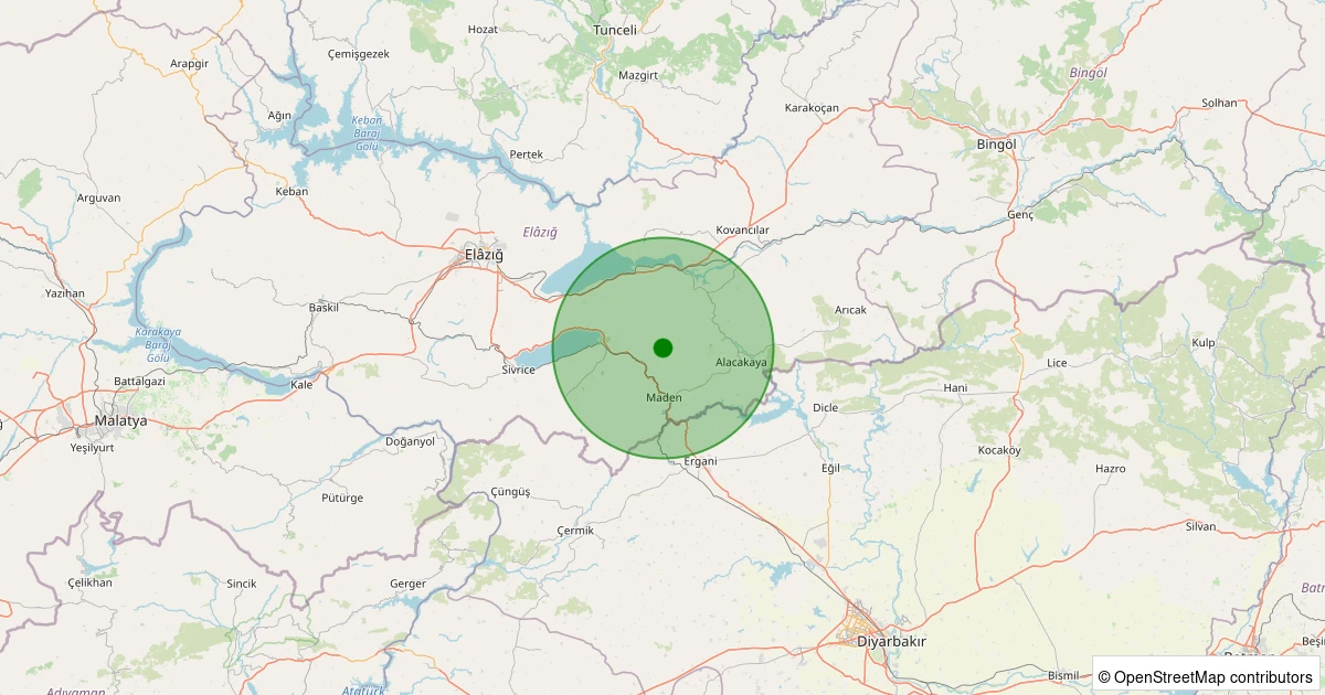 13 Aralık 2025 saat 05:53 - Maden - Kaşlıca Köyü - 1.00ML depreminin harita gösterimi