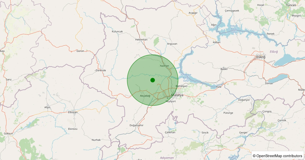 13 Aralık 2025 saat 09:49 - Akçadağ - Ilıcak - 2.00ml depreminin harita gösterimi