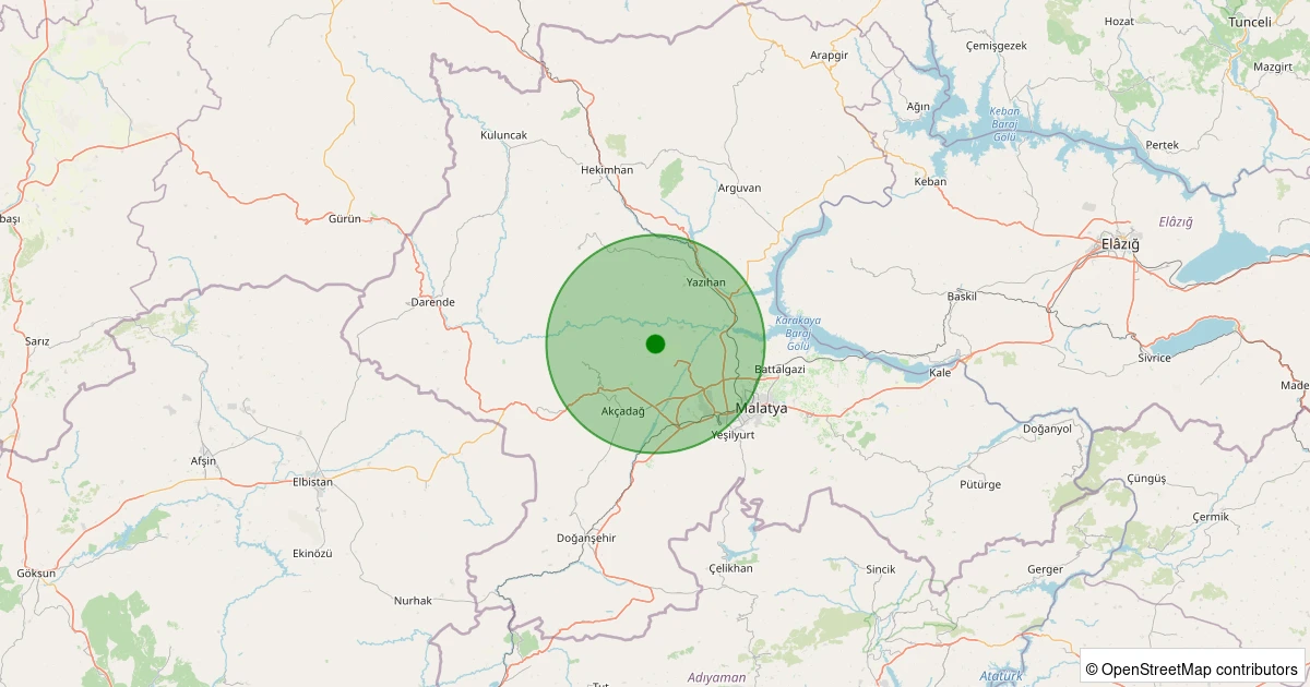 13 Aralık 2025 saat 09:49 - Akçadağ - Ilıcak - 2.10ml depreminin harita gösterimi