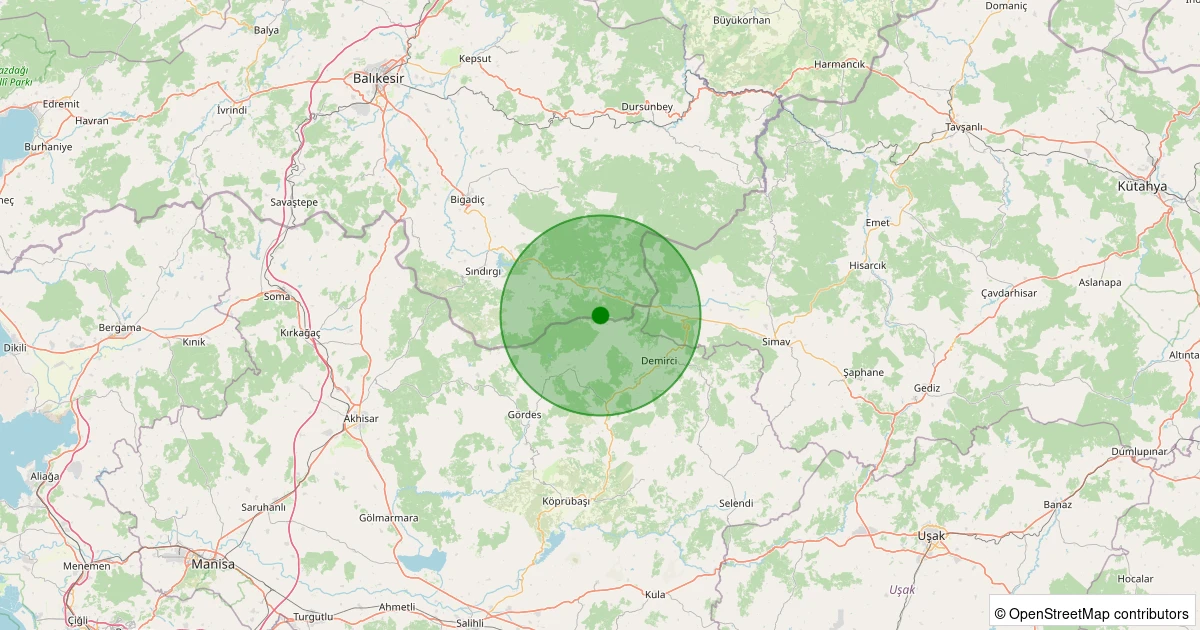 12 Aralık 2025 saat 19:24 - Sındırgı - 1.10ml depreminin harita gösterimi