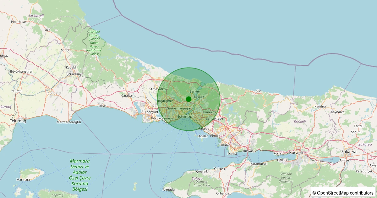 12 Aralık 2025 saat 17:46 - Sarıyer - İ.Ayazağa - 0.90ml depreminin harita gösterimi
