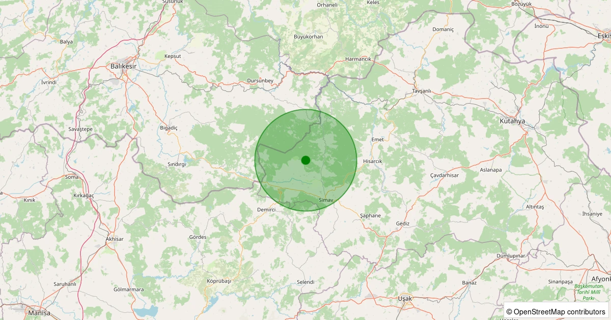 12 Aralık 2025 saat 17:16 - Simav - Kayalıdere Köyü - 1.30ml depreminin harita gösterimi