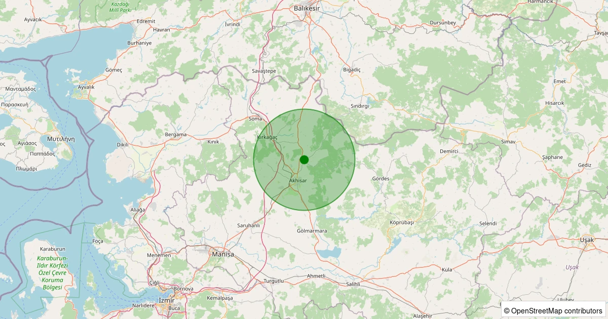 12 Aralık 2025 saat 17:13 - Akhisar - Yeniceköy Köyü - 1.60ml depreminin harita gösterimi