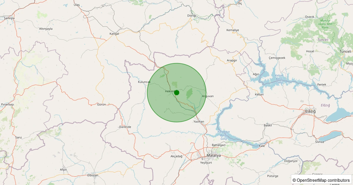 12 Aralık 2025 saat 16:59 - Hekimhan - Köprülü Mehmetpaşa - 1.30ml depreminin harita gösterimi