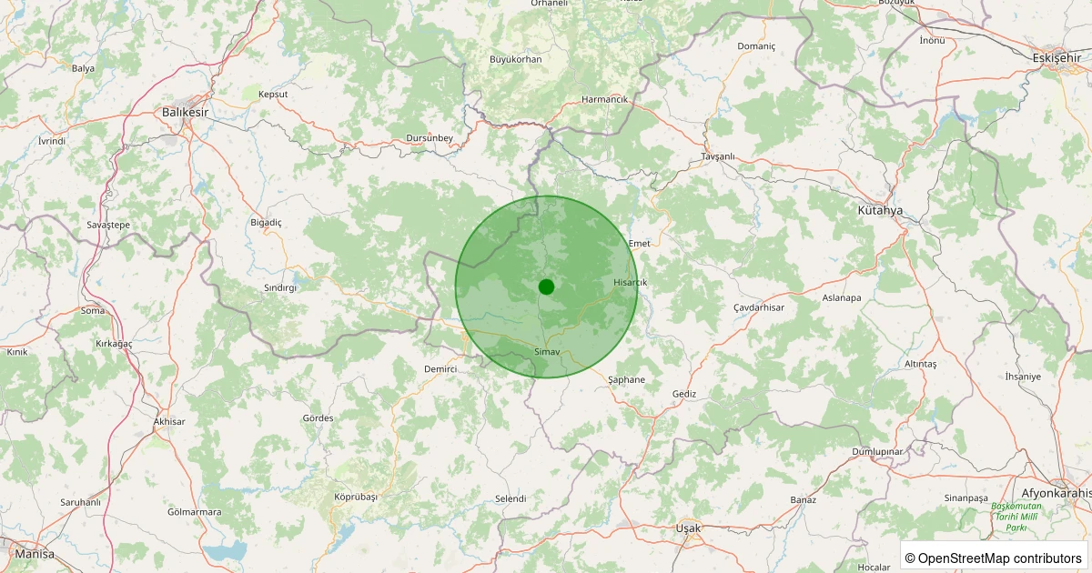 12 Aralık 2025 saat 04:08 - Simav - Yemişli Köyü - 1.10ml depreminin harita gösterimi