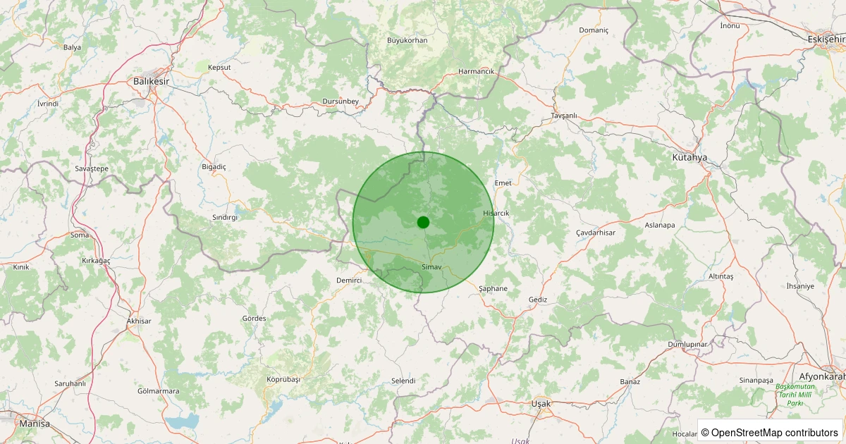 12 Aralık 2025 saat 04:06 - Simav - Hamzabey - 0.90ml depreminin harita gösterimi