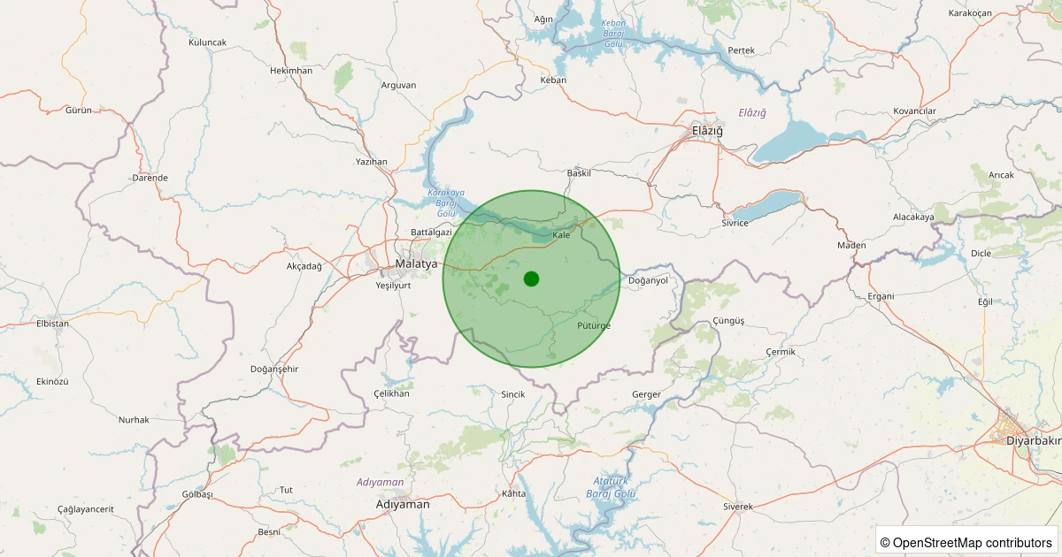 12 Aralık 2025 saat 02:51 - Battalgazi - Kamıştaş Köyü - 0.80ml depreminin harita gösterimi