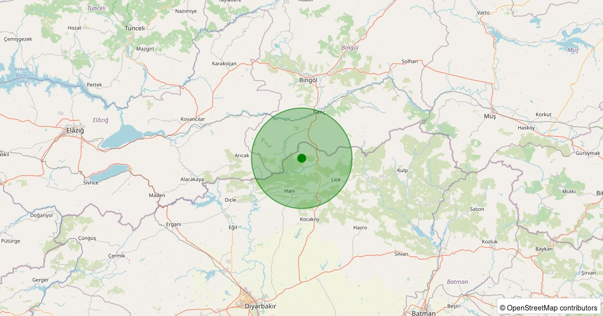 12 Aralık 2025 saat 02:25 - Lice - Şenlik Köyü - 1.00ml depreminin harita gösterimi
