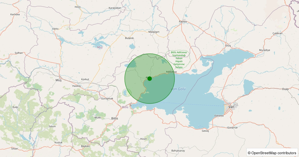 12 Aralık 2025 saat 01:25 - Ahlat - 1.60ml depreminin harita gösterimi