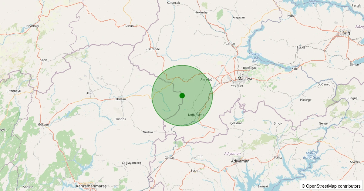 12 Aralık 2025 saat 01:00 - Akçadağ - Harunuşağı - 1.10ml depreminin harita gösterimi