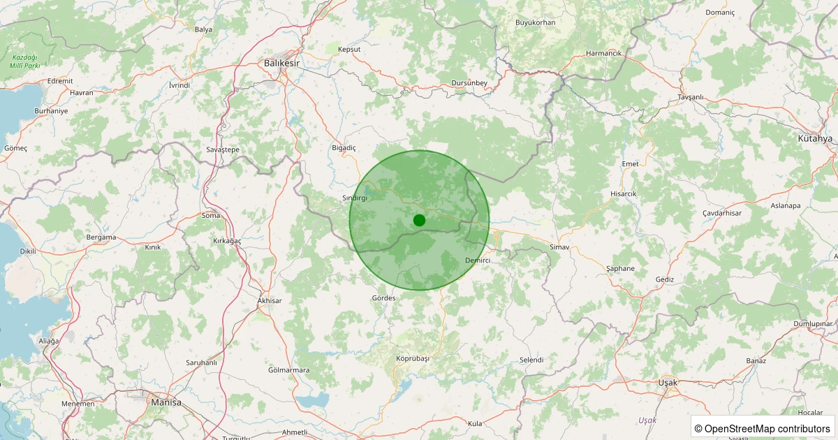 11 Aralık 2025 saat 13:06 - Sındırgı - Şapcı - 1.00ml depreminin harita gösterimi