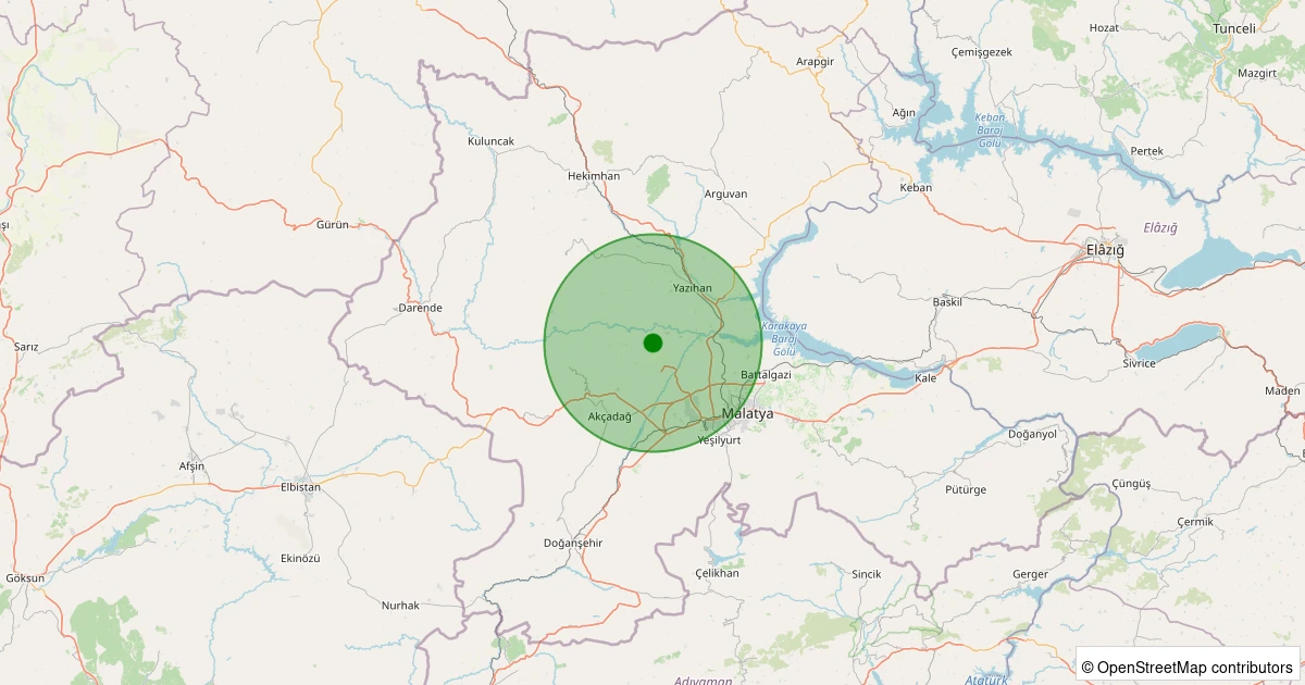 13 Aralık 2025 saat 09:49 - Akçadağ - Ilıcak - 1.90ML depreminin harita gösterimi