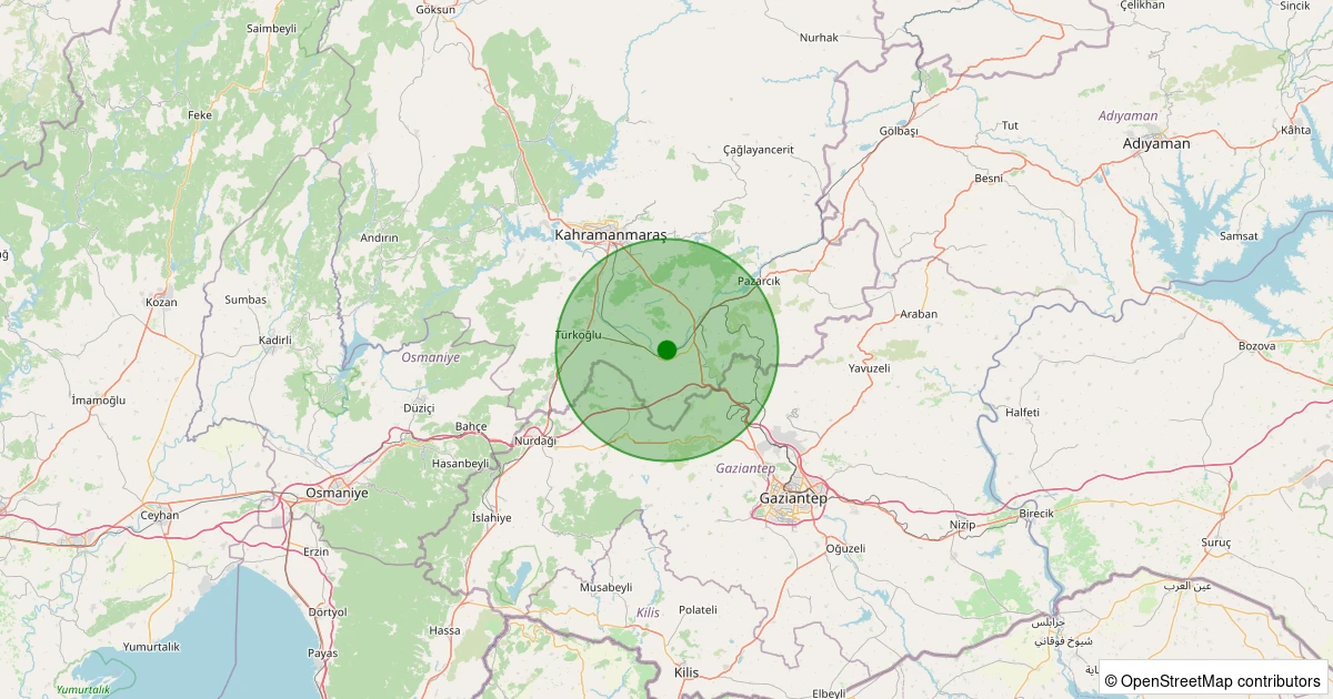 13 Aralık 2025 saat 09:53 - Dulkadiroğlu - Arslanbey Çiftliği - 1.00ml depreminin harita gösterimi