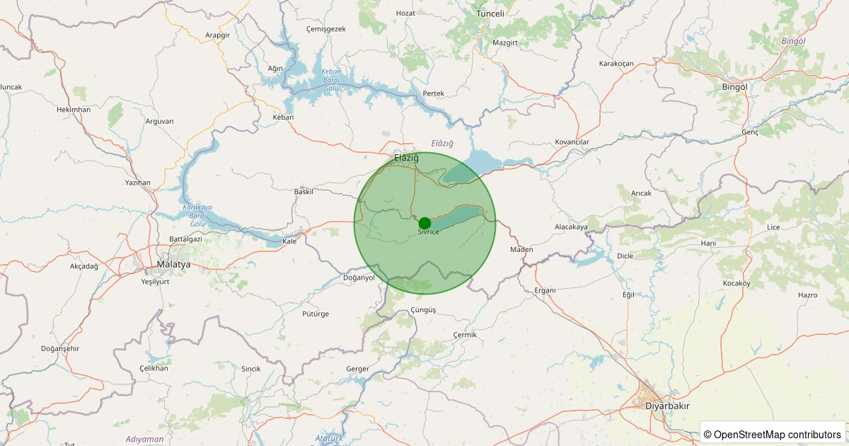 13 Aralık 2025 saat 11:32 - Sivrice - Güney Köyü - 1.30ml depreminin harita gösterimi