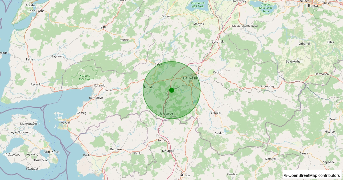 13 Aralık 2025 saat 12:22 - Altıeylül - Bahçedere - 1.80ml depreminin harita gösterimi
