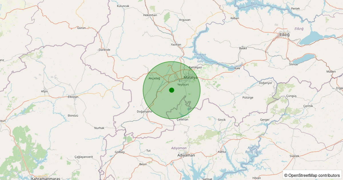 13 Aralık 2025 saat 13:49 - Yeşilyurt - Cafana - 1.70ml depreminin harita gösterimi