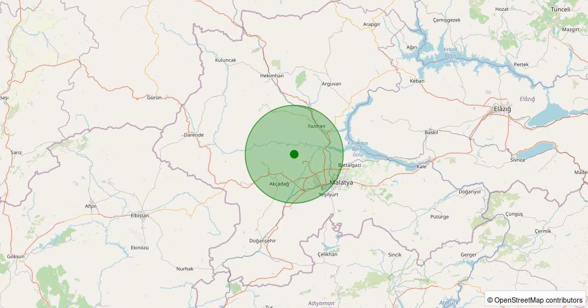 13 Aralık 2025 saat 14:34 - Akçadağ - Yukarıörükçü - 1.90ML depreminin harita gösterimi
