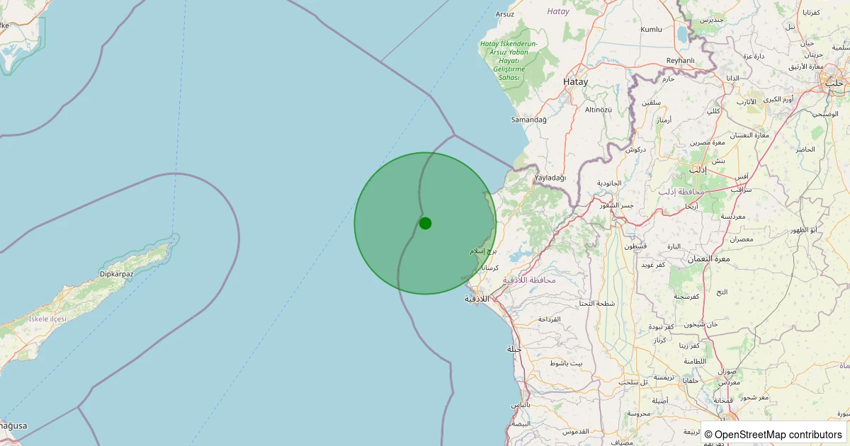13 Aralık 2025 saat 14:39 - Akdeniz - 2.90ML depreminin harita gösterimi