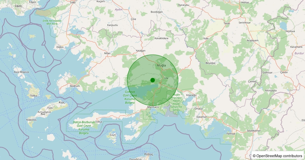 13 Aralık 2025 saat 12:42 - Menteşe - Kuyucak - 1.10ml depreminin harita gösterimi